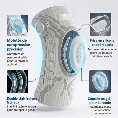 Genouillere de soutien articulee, coussinet rotulien