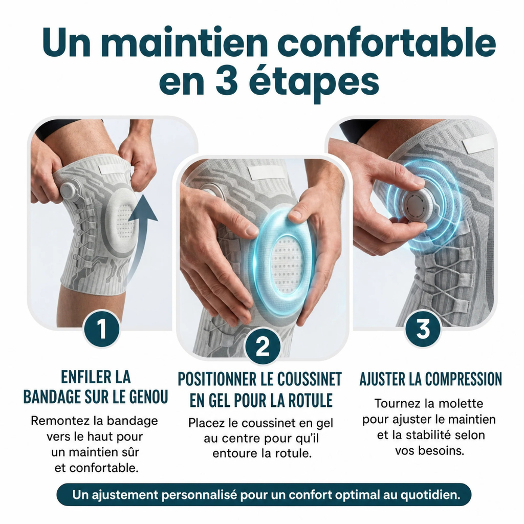 Genouillere de soutien articulee, systeme antiderapant